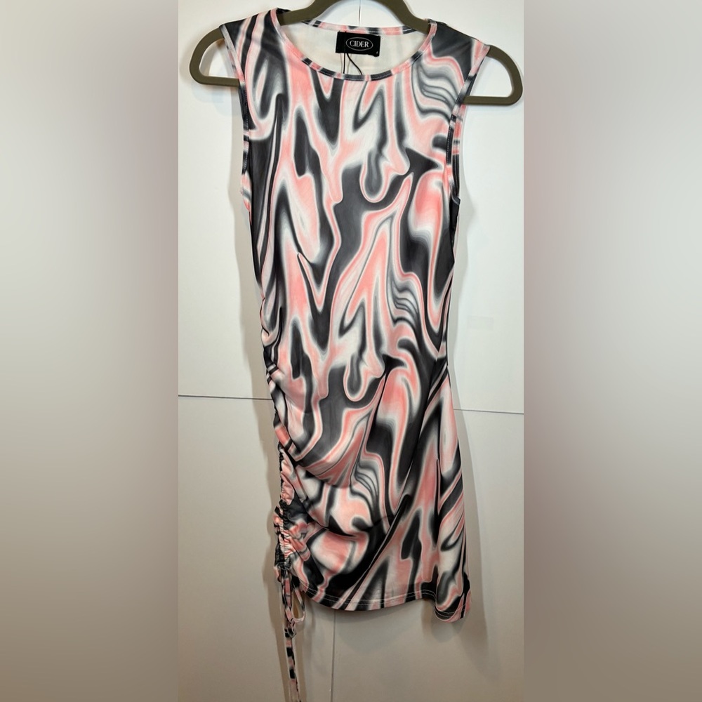 Cider Abstract Marble-Swirl Print Sleeveless Ruched Bodycon Mini Dress Small NWT
